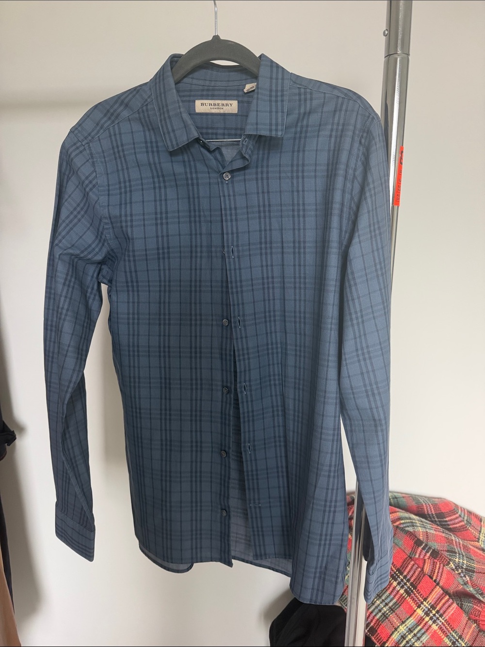 Burberry Men's Blue Plaid Button-Up Dress Shirt